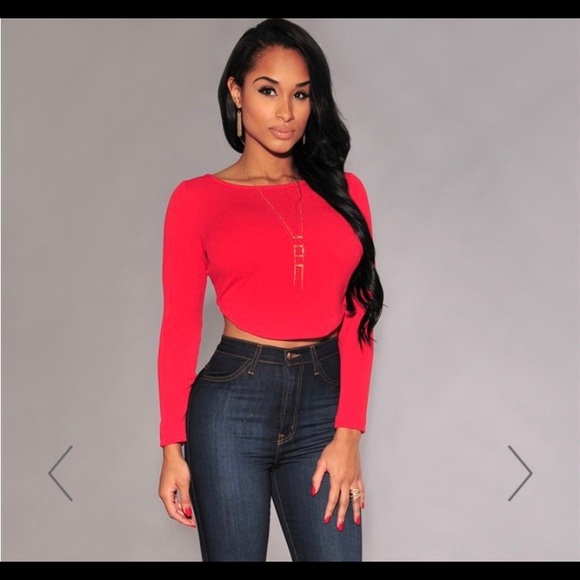 Hot Miami Styles Tops - HMS Red Arched Back Crop Top Size Large